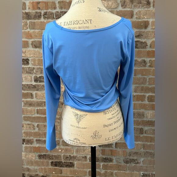NWT all in motion ruched crop top long sleeve athletic work out exercise blue L - Picture 3 of 11